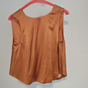 Nellie Partow Orange Gold rust 100% Silk Sleeveless Shell Top in Copper